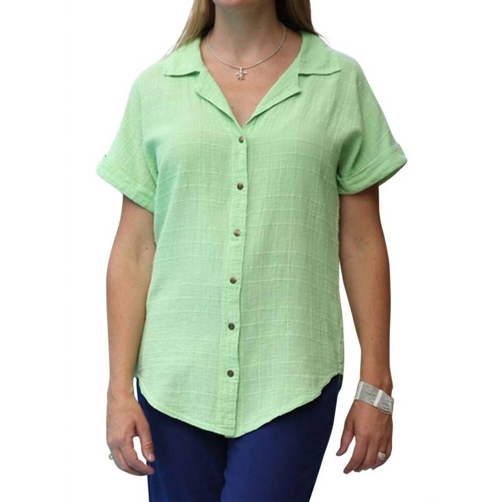 NEW EZZE WEAR ronnie dotty gauze cotton snap shirt in green